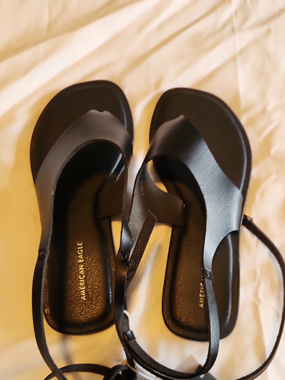 American Eagle Outfitters Black Leather Thong Sandals with Ankle Strap